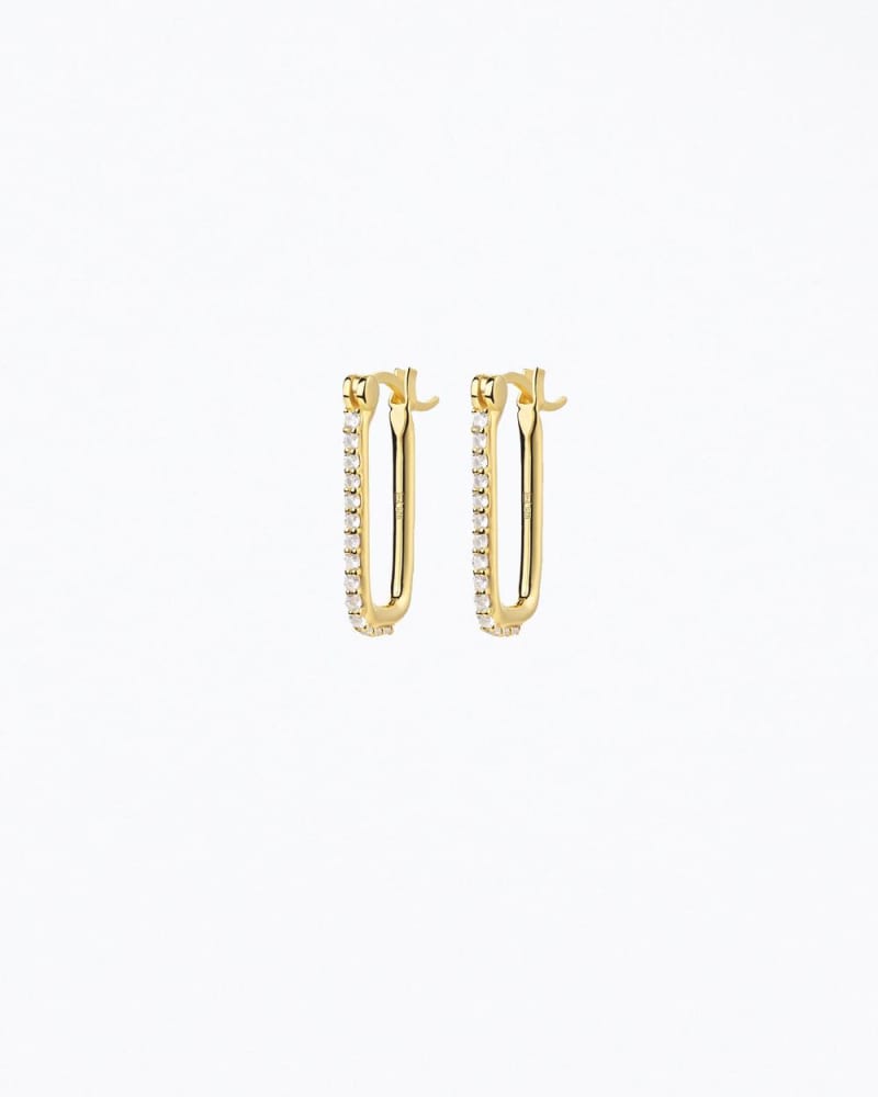 Front of a size O/S Dylan Gemstone Link Earrings in Gold/Clear in Gold/Clear by F+H Studios. | dia_product_style_image_id:330310
